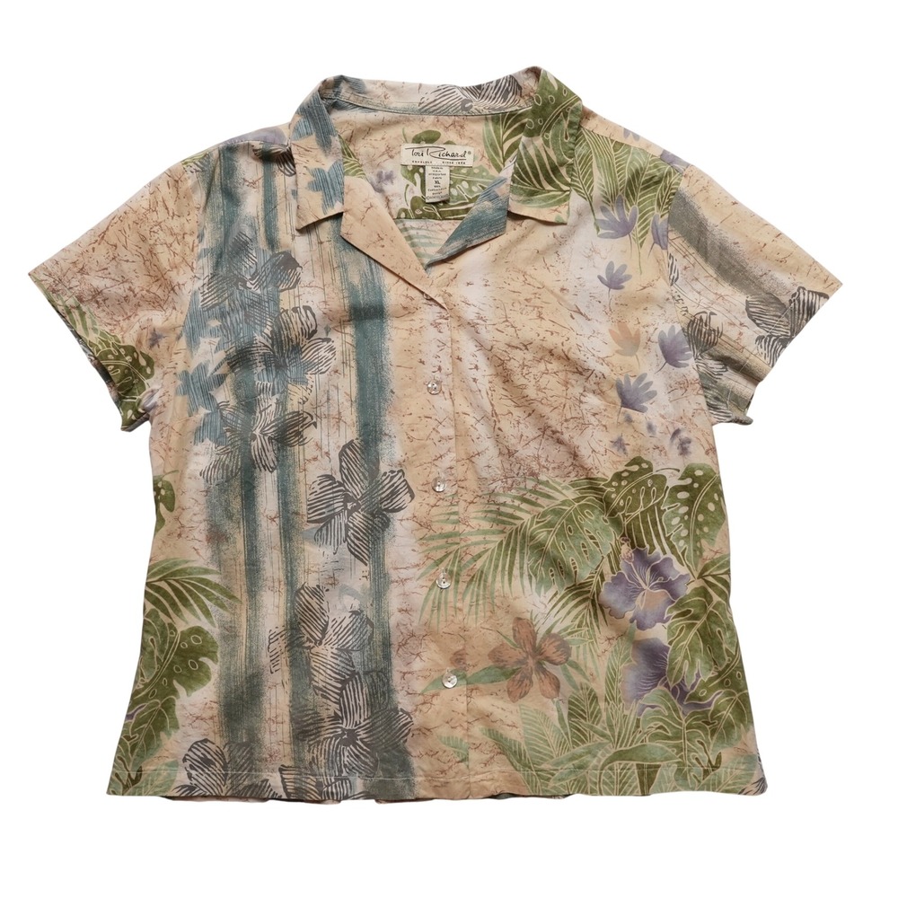 Tori Richard Hawaiian Shirt Womens XL Tropical Cotton Lawn‎ Camp Collar